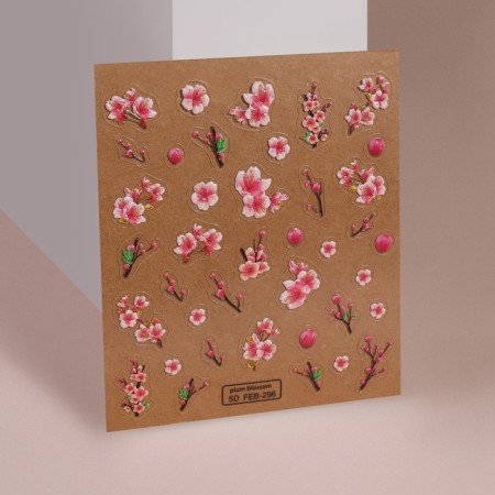 Nail stickers "Sakura", voluminous, pink/white color-1