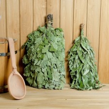 A set of brooms for a bathhouse, 2 pcs (oak and eucalyptus) in individual packaging