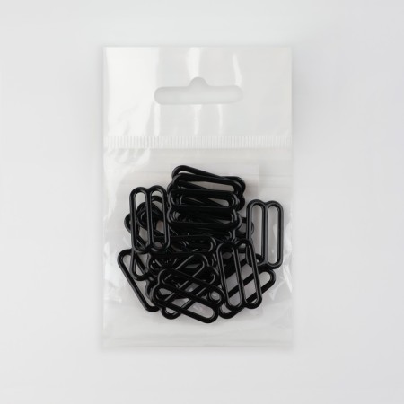 Straps regulator, metal, 20 mm, 20 pcs, black color-2
