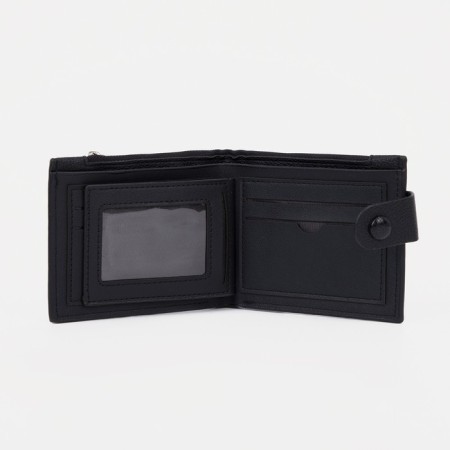Men's purse on the button, a department for bills, for maps, for coins, black color-3