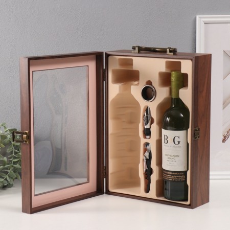 Casket wood, glass for 2 bottles "duo" 3 objects 10.5x25x36.5 cm-1