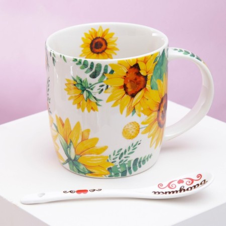 Ceramic mug with a spoon of "beloved grandmother", 350 ml, white color-1