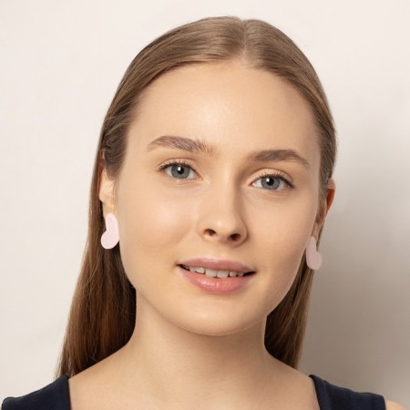 Acrylic earrings "hearts" are wide, light pink color-3