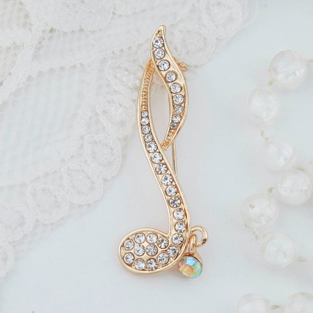 Brooch "Nota", white color in gold