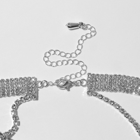 Set 2 objects: earrings, chocker "ice" 5 rows, white color in silver, 44.5 cm-1
