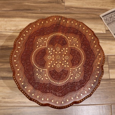 Carved table "Circle" wood 48x53x53cm-5