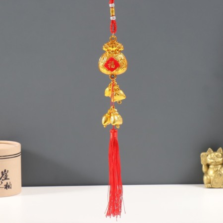 Plastic suspension, textiles "gold money bags" 3x4.5x38 cm