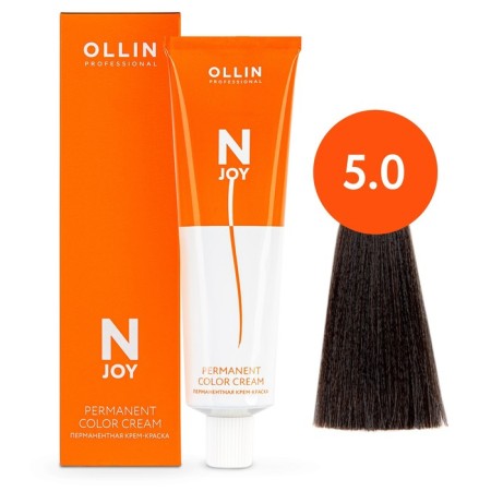 Cream-color hair Permanent Ollin Professional N-Joy, tone 5/0, light brown-haired, 100 ml