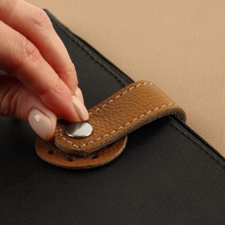 The fastener is sewn for a bag, on a button, made of genuine leather, 13.5 × 2.5 cm, brown/silver color-3