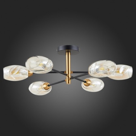 Ceiling EVOLUCE lamp. Sle155502-06. Gloa. 6x40 watts, E14, 68x68x22 cm, black color, brass-4