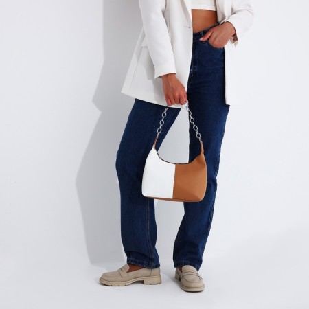 Baget bag with zipper, white/brown color-9