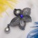 Brooch "Flower" orchid with pearls, the color is gray-blue in black silver