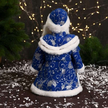Santa Claus "In a fur coat with folding sleeves and a staff" 30 cm, moves, blue-2