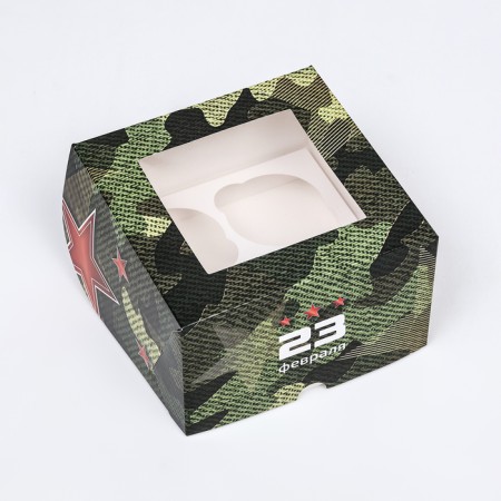 Packaging for 4 cupcakes with a window, "camouflage", 16 x 16 x 10 cm-2