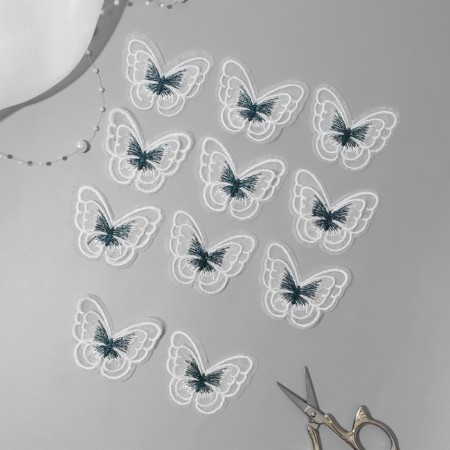 Knitted elements "Double butterflies", 5 × 4 cm, 10 pcs, emerald/white color-1