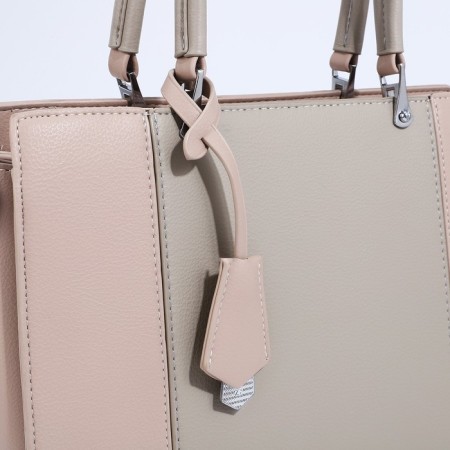 Bag Tout with zipper, external pocket, long belt, beige color-3