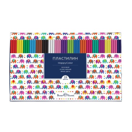 Plasticine soft (wax) 18 colors, 375 g of BrunovisConti. Happycolor-1