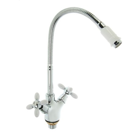 Accoona A4882G kitchen mixer, double -leaf, with flexible surge, white/chrome-1