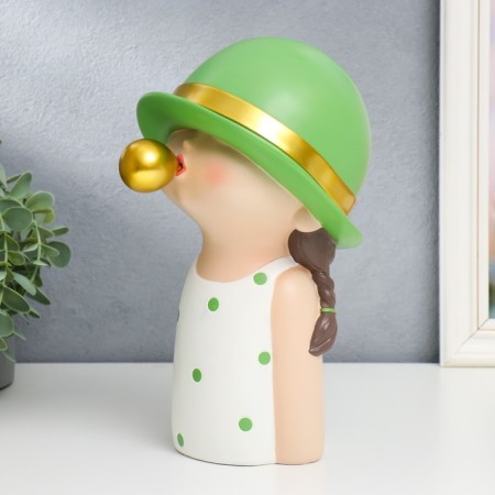 Souvenir Polystone "Baby in a green hat, with a gold bubble" Green peas 26x15x18 cm