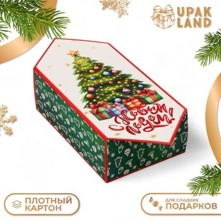 New Year. Gift box - New Year's Folding Candy "Christmas tree", 14 x 22 x 8 cm.