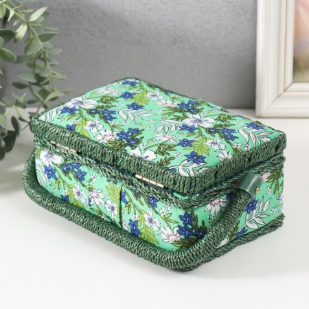 Casket for needlework "Field flowers on green" 18x12x9.5 cm-3