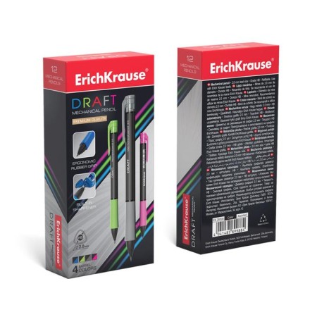 Mechanical pencil Erich Krause "Draft", NV, Grifel D = 2.0 mm, three -sided, rubber emphasis, sharpener, in the box, mix-6