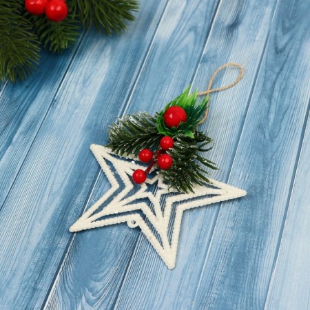 Jewelry decoration "Star, berries on a branch" 10x10 cm, white-1