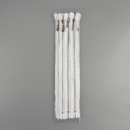 Metal zipper, No. 3, non -proceeding, automatic lock, 30 cm, white/nickel color-3