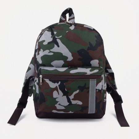 Baby backpack on lightning, external pocket, reflective strip, camouflage color/green