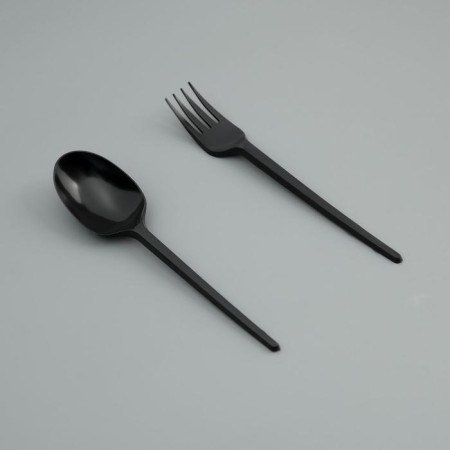Set of disposable dishes "Fork, spoon" Black, 16.5 cm