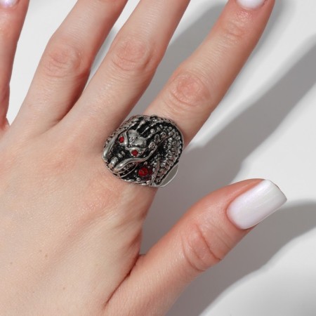 Ring "Right" Dragon with red eyes, red color in black silver, 19 size-3