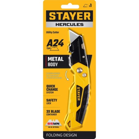 Universal folding knife Stayer 0946, metal. Corps, trapezoidal blade-9