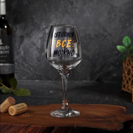 A glass for the wine "You can do everything", 350 ml, type of drawing: Decorative-2