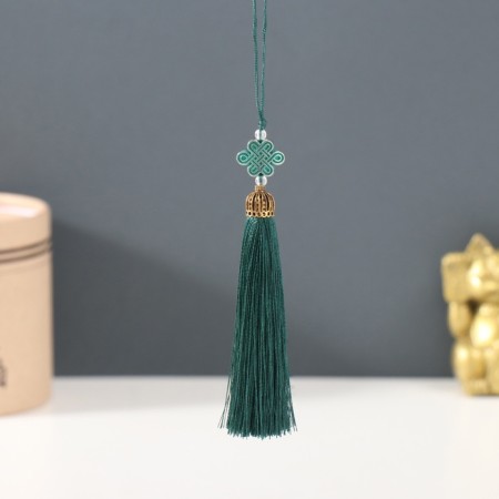 Suspension textiles, plastic "Knot of happiness and infinity" dark green 0.7x1x9.5 cm