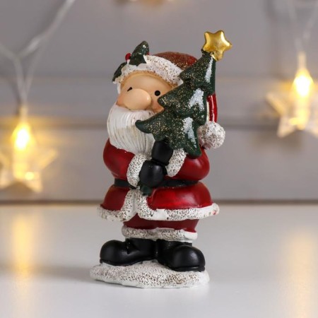 Polystone souvenir "Santa Claus in a red fur coat, with a Christmas tree" 10.5x5x7 cm-3