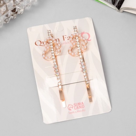 Invisible hair "Gloria" (set 2 pcs) butterfly, 6 cm, pink gold-2