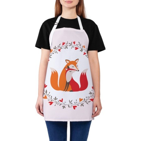 Apron of a kitchen with a photo print "Fox Love", adjustable, size OS