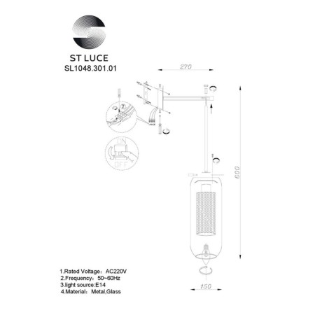 Sconces st. SL1048.301.01. Gerrit. 1x40 W, E14, 15x60 cm, brass color-5