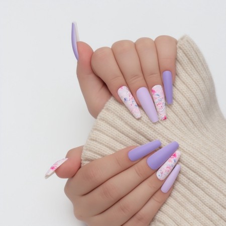 Spring overhead nails, 12 pcs, with adhesive plates, ballerina shape, multi -colored-9