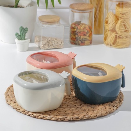 Plastic jar for bulk products "Pineapple", 4 departments, with spoons, 16.5 × 14 × 9 cm, color mix-4