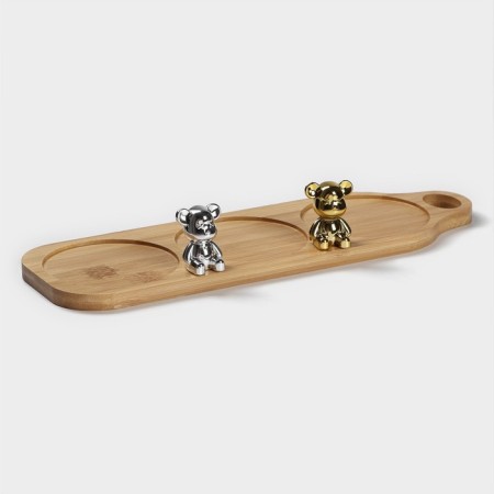 A set of ceramic saucers on a wooden stand “Stylish Bear”, 4 items: 3 saucers 120 ml, stand-4