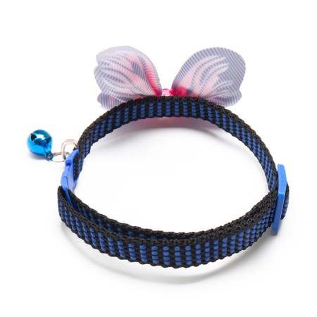 Textile collar with a butterfly and a bell, 30 x 1 cm, blue-1
