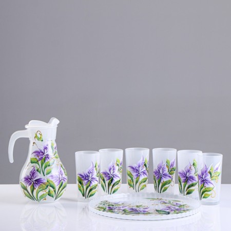 Set for juice with tray "Iris" Art painting, 6 glasses 1250/200 ml, white mats