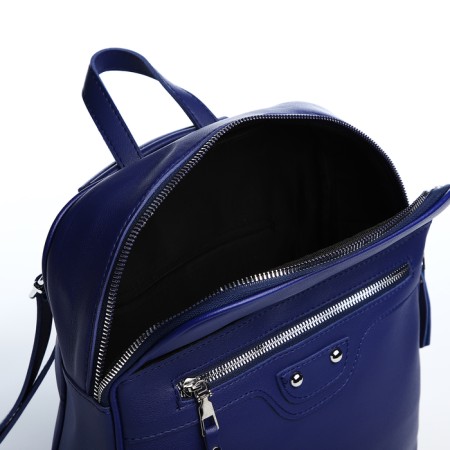 Women's backpack of artificial leather with lightning, 2 pockets, blue color-5