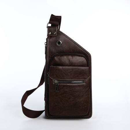Male sling bag made of artificial leather, brown color-2
