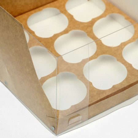 Confectionery folding box for 9 cupcakes Kraft 23.5 x 23 x 14-2