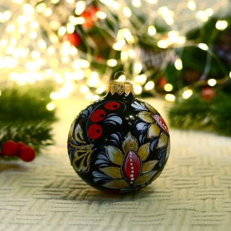 Christmas ball D-8 cm "Berry pattern" manual painting