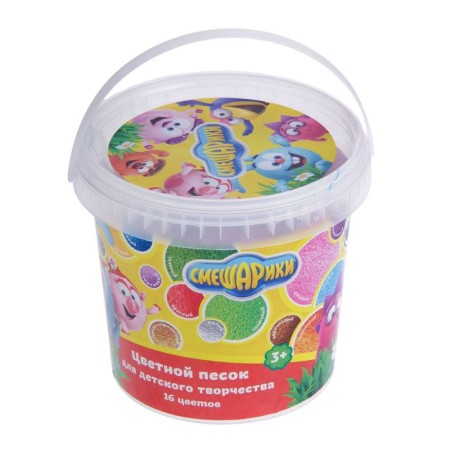 A set of colored sand in the bucket "Smeshariki", 16 colors of 80 g