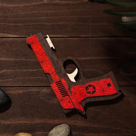 Wooden souvenir "Rezin -shot, red granite" + 4 elastic bands-2