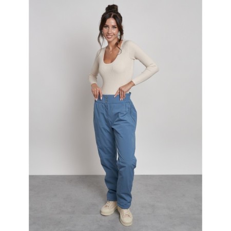 Warmed female trousers, size 48, blue color-12